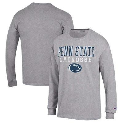 Men's Champion Heather Gray Penn State Nittany Lions Stack Logo Lacrosse Powerblend Long Sleeve T-Shirt