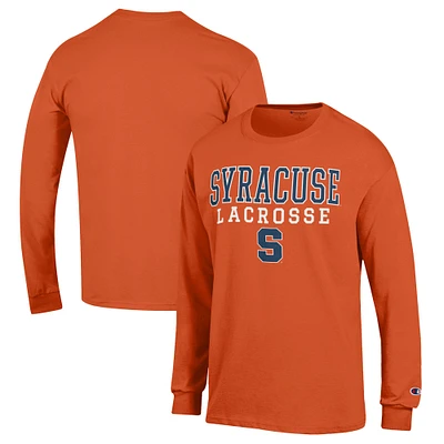 Men's Champion Orange Syracuse Stack Logo Lacrosse Powerblend Long Sleeve T-Shirt