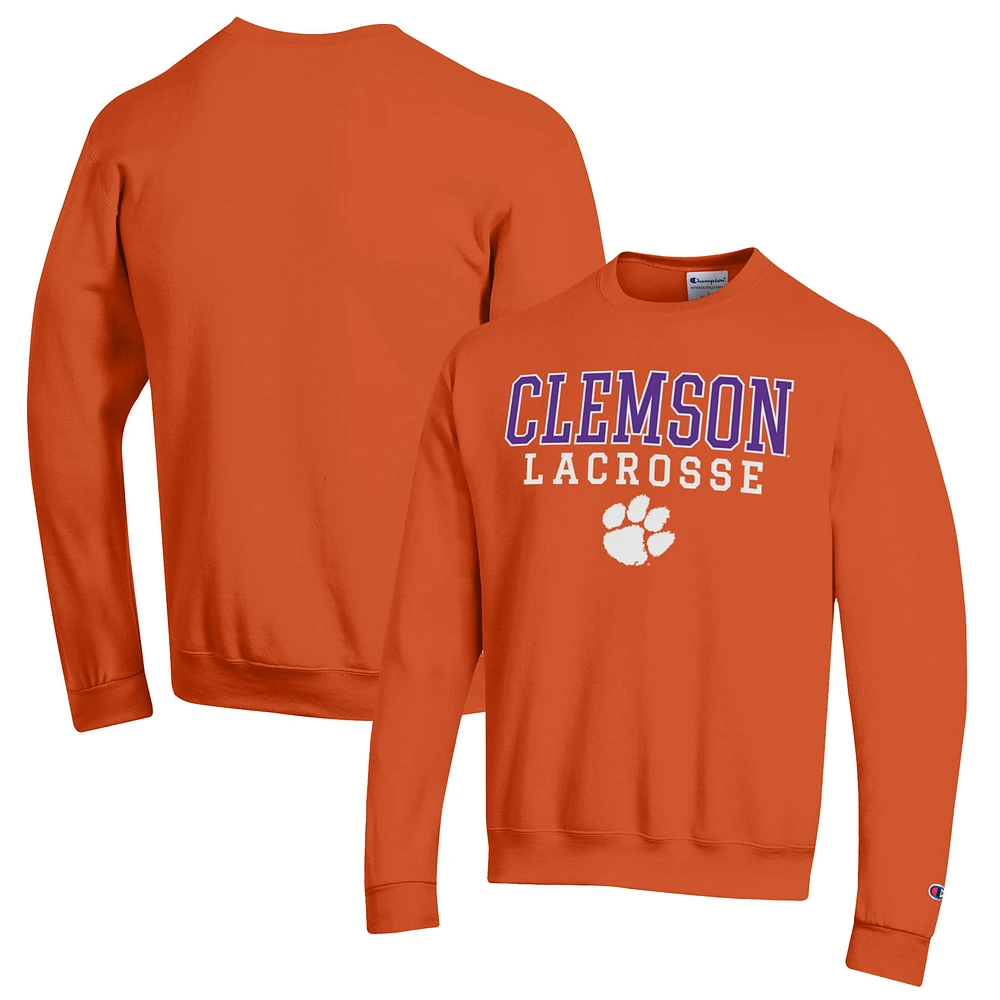 Men's Champion Orange Clemson Tigers Stack Logo Lacrosse Powerblend Pullover Sweatshirt