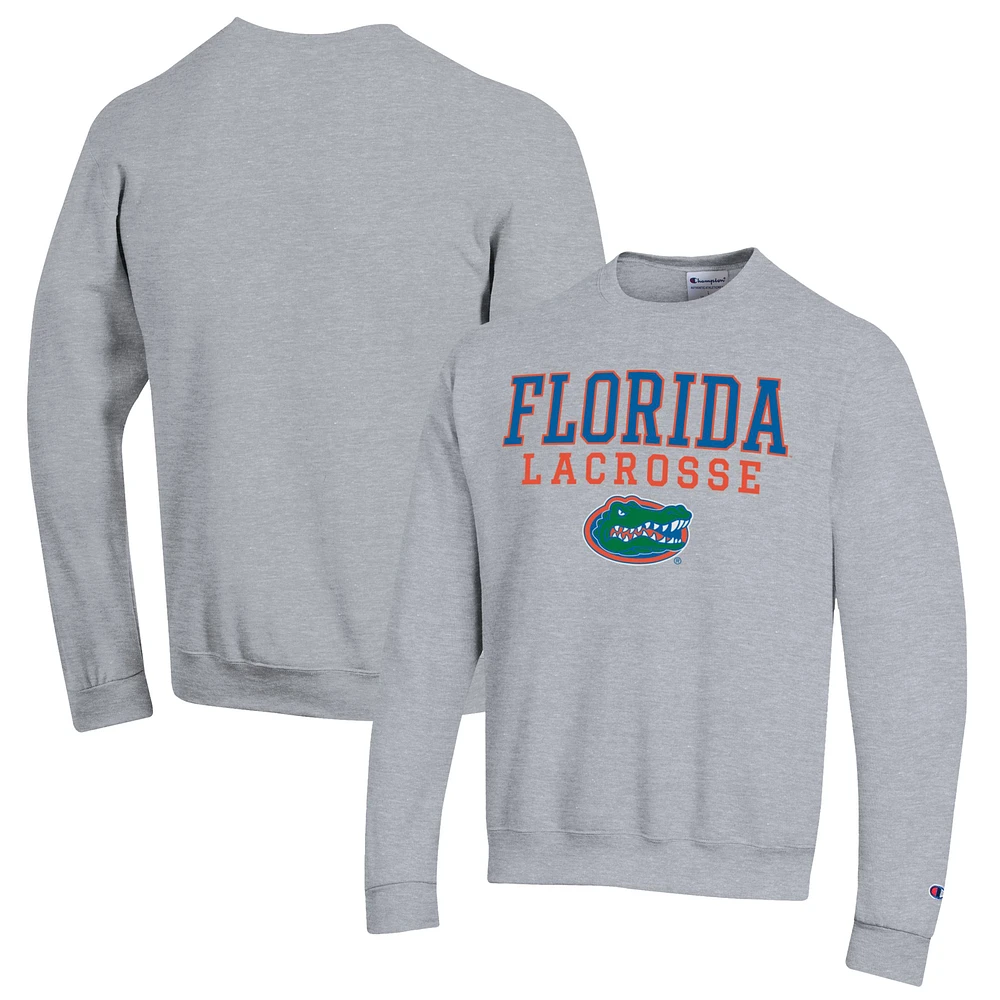 Men's Champion Heather Gray Florida Gators Stack Logo Lacrosse Powerblend Pullover Sweatshirt