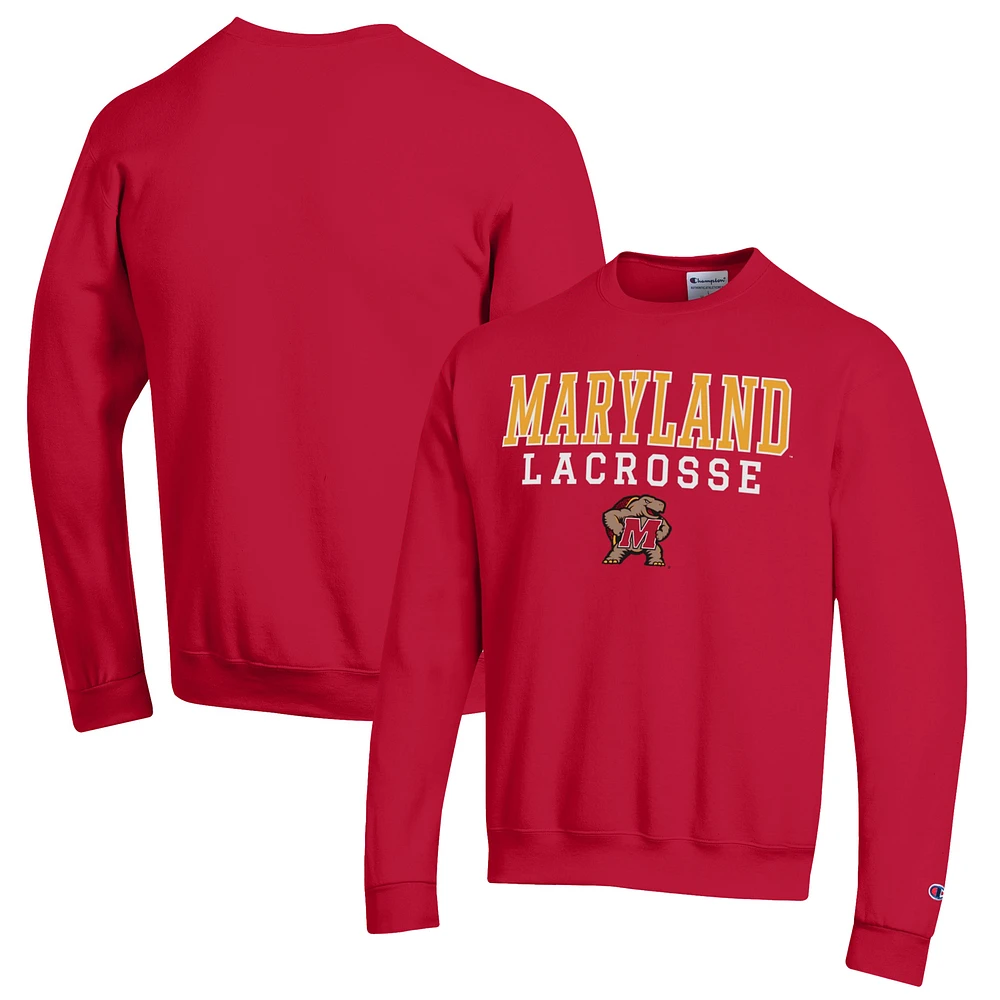 Men's Champion Red Maryland Terrapins Stack Logo Lacrosse Powerblend Pullover Sweatshirt
