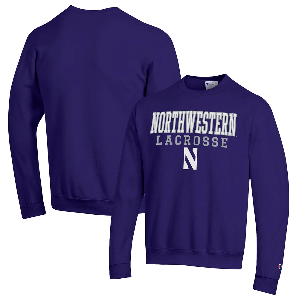 Men's Champion Purple Northwestern Wildcats Stack Logo Lacrosse Powerblend Pullover Sweatshirt