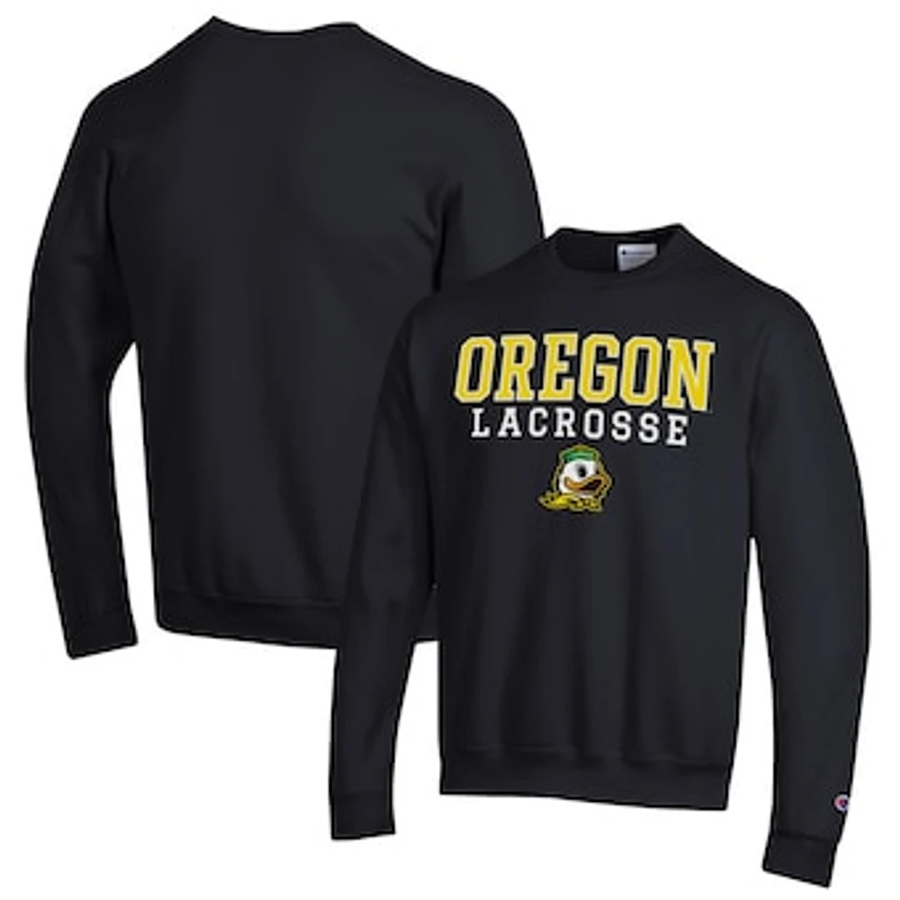 Men's Champion Oregon Ducks Stack Logo Lacrosse Powerblend Pullover Sweatshirt