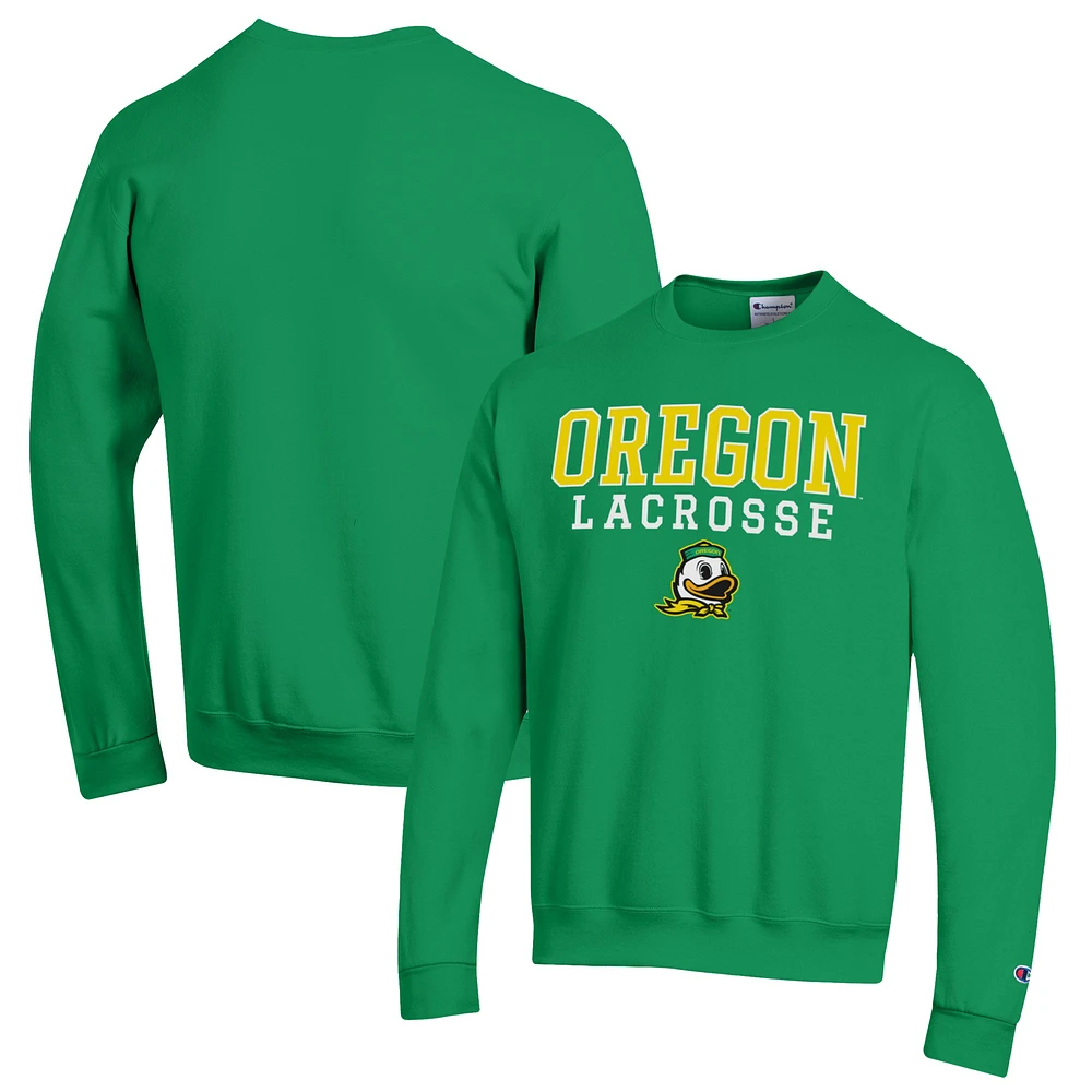 Men's Champion Oregon Ducks Stack Logo Lacrosse Powerblend Pullover Sweatshirt