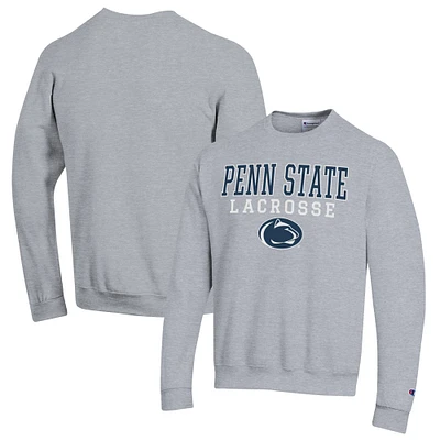 Men's Champion Heather Gray Penn State Nittany Lions Stack Logo Lacrosse Powerblend Pullover Sweatshirt