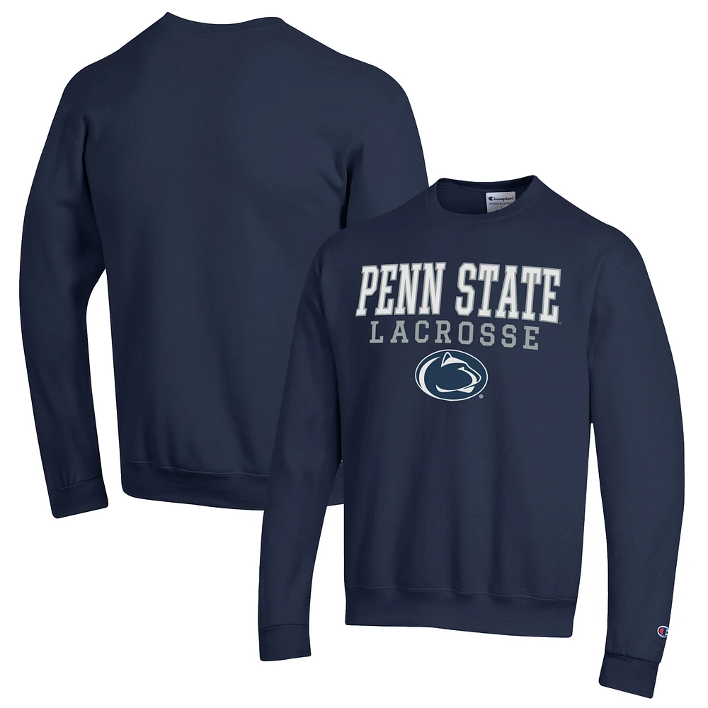 Men's Champion Navy Penn State Nittany Lions Stack Logo Lacrosse Powerblend Pullover Sweatshirt