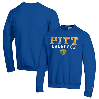 Men's Champion Royal Pitt Panthers Stack Logo Lacrosse Powerblend Pullover Sweatshirt