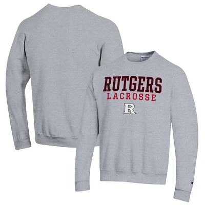 Men's Champion Heather Gray Rutgers Scarlet Knights Stack Logo Lacrosse Powerblend Pullover Sweatshirt