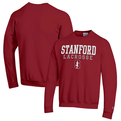 Men's Champion Cardinal Stanford Stack Logo Lacrosse Powerblend Pullover Sweatshirt