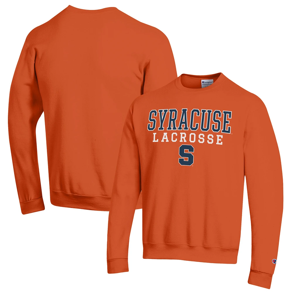 Men's Champion Orange Syracuse Stack Logo Lacrosse Powerblend Pullover Sweatshirt