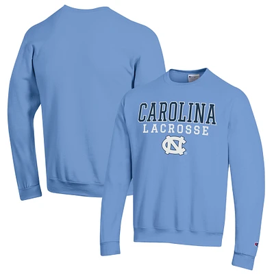 Men's Champion Carolina Blue North Tar Heels Stack Logo Lacrosse Powerblend Pullover Sweatshirt