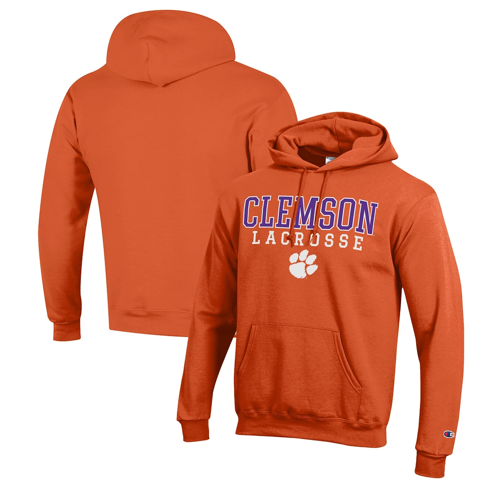 Men's Champion Orange Clemson Tigers Stack Logo Lacrosse Powerblend Pullover Hoodie