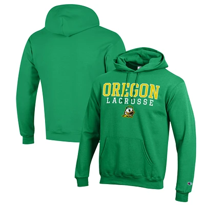 Men's Champion Green Oregon Ducks Stack Logo Lacrosse Powerblend Pullover Hoodie