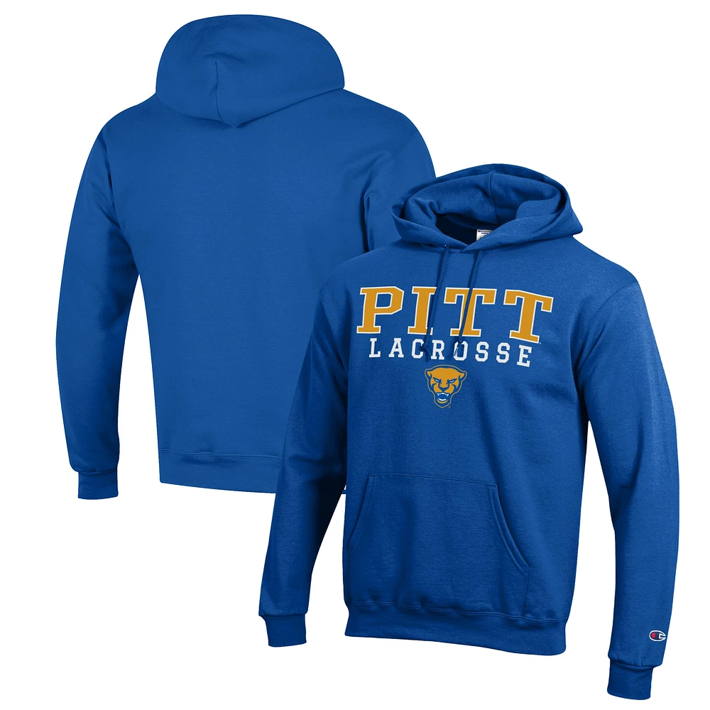 Men's Champion Royal Pitt Panthers Stack Logo Lacrosse Powerblend Pullover Hoodie