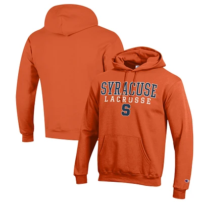 Men's Champion Orange Syracuse Stack Logo Lacrosse Powerblend Pullover Hoodie
