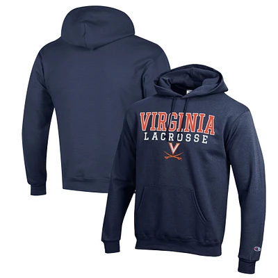 Men's Champion Navy Virginia Cavaliers Stack Logo Lacrosse Powerblend Pullover Hoodie