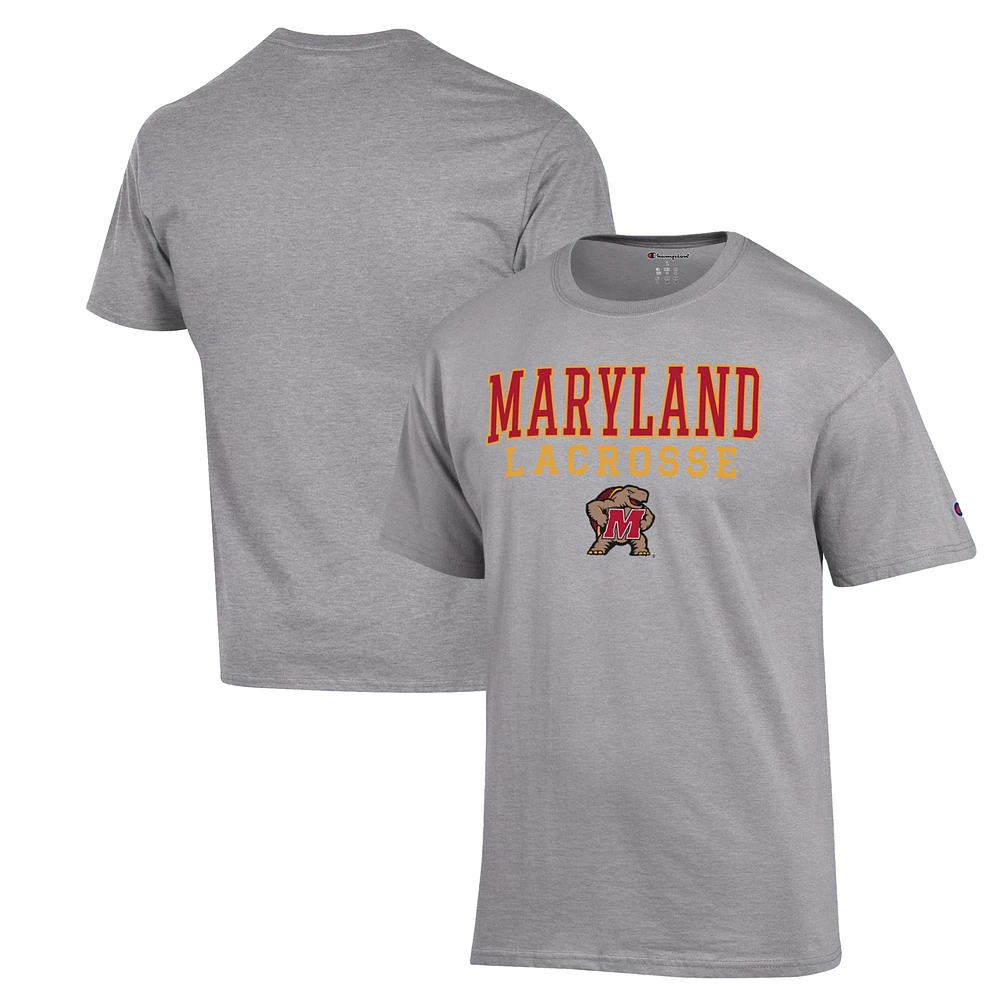 Men's Champion Heather Gray Maryland Terrapins Stack Logo Lacrosse Powerblend T-Shirt