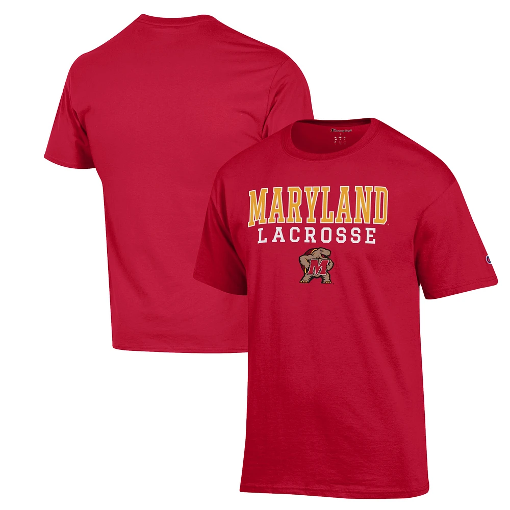 Men's Champion Red Maryland Terrapins Stack Logo Lacrosse Powerblend T-Shirt