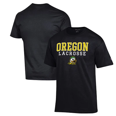 Men's Champion Black Oregon Ducks Stack Logo Lacrosse Powerblend T-Shirt