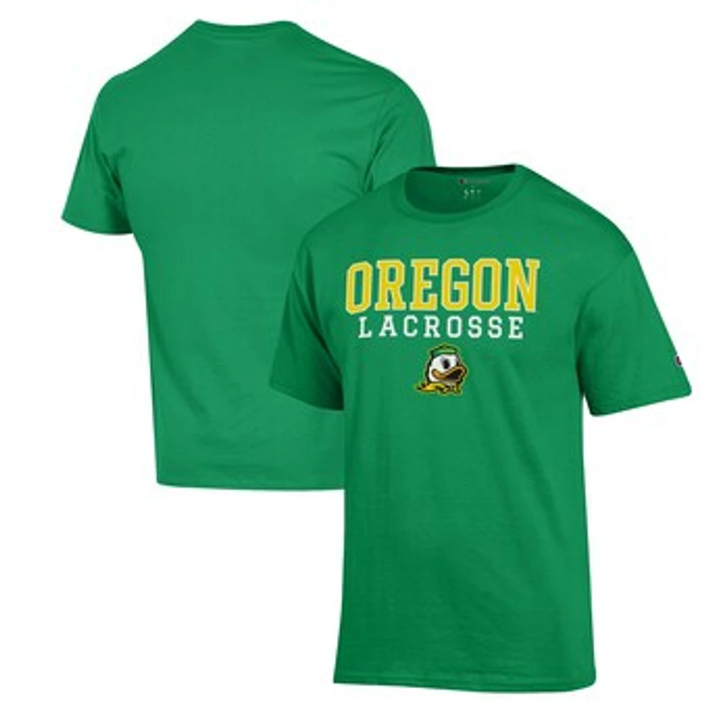 Men's Champion Green Oregon Ducks Stack Logo Lacrosse Powerblend T-Shirt