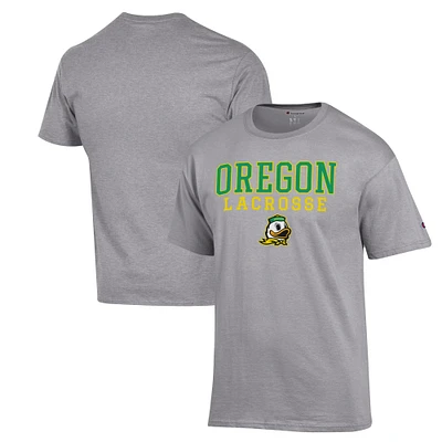 Men's Champion Heather Gray Oregon Ducks Stack Logo Lacrosse Powerblend T-Shirt
