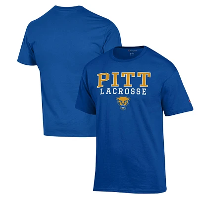 Men's Champion Royal Pitt Panthers Stack Logo Lacrosse Powerblend T-Shirt