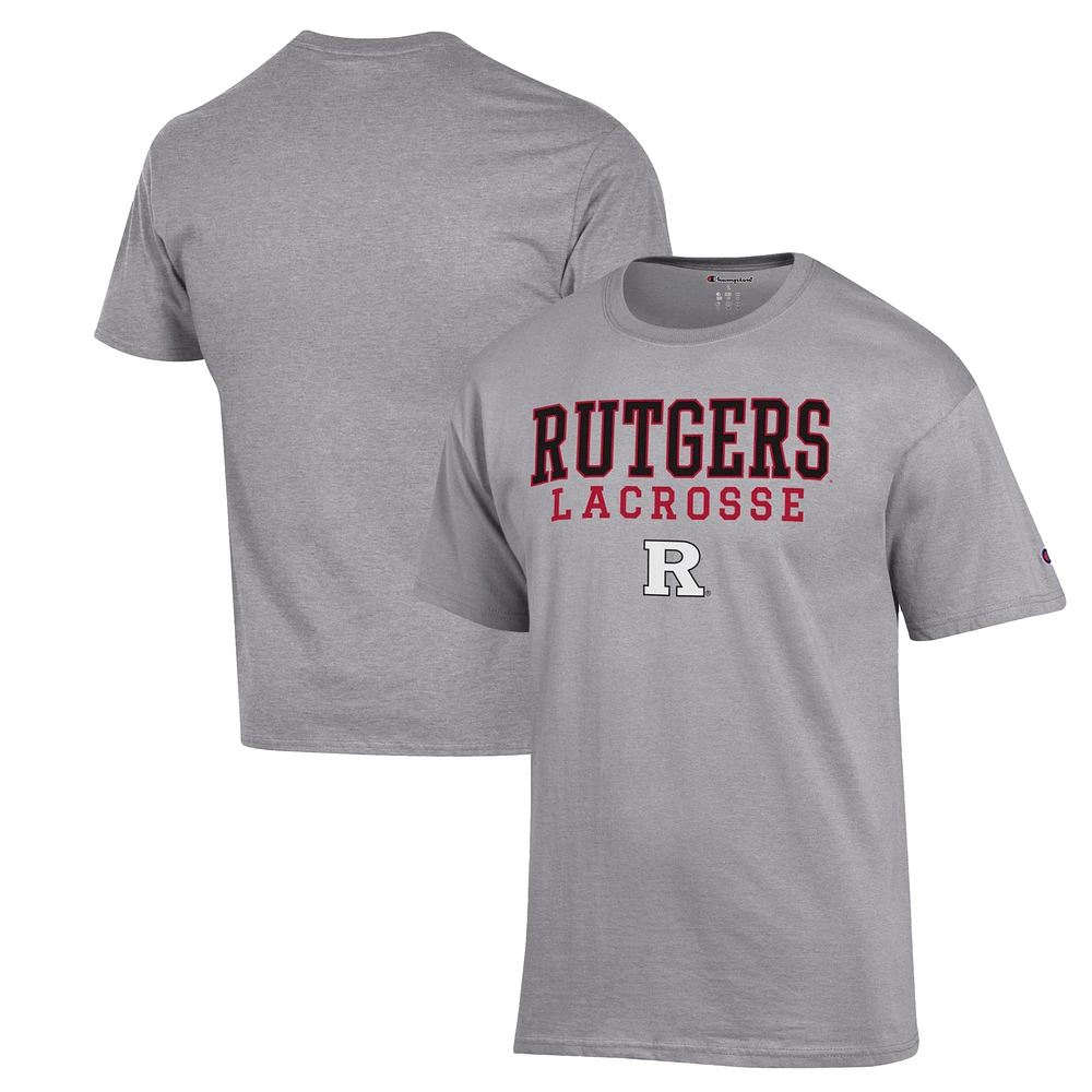 Men's Champion Heather Gray Rutgers Scarlet Knights Stack Logo Lacrosse Powerblend T-Shirt