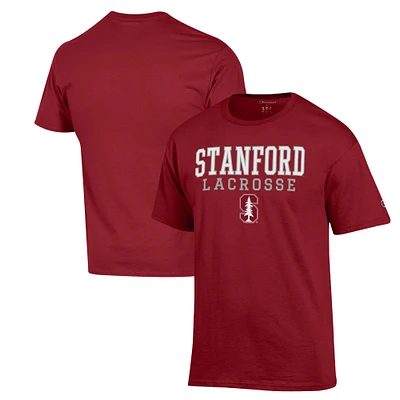 Men's Champion Cardinal Stanford Stack Logo Lacrosse Powerblend T-Shirt
