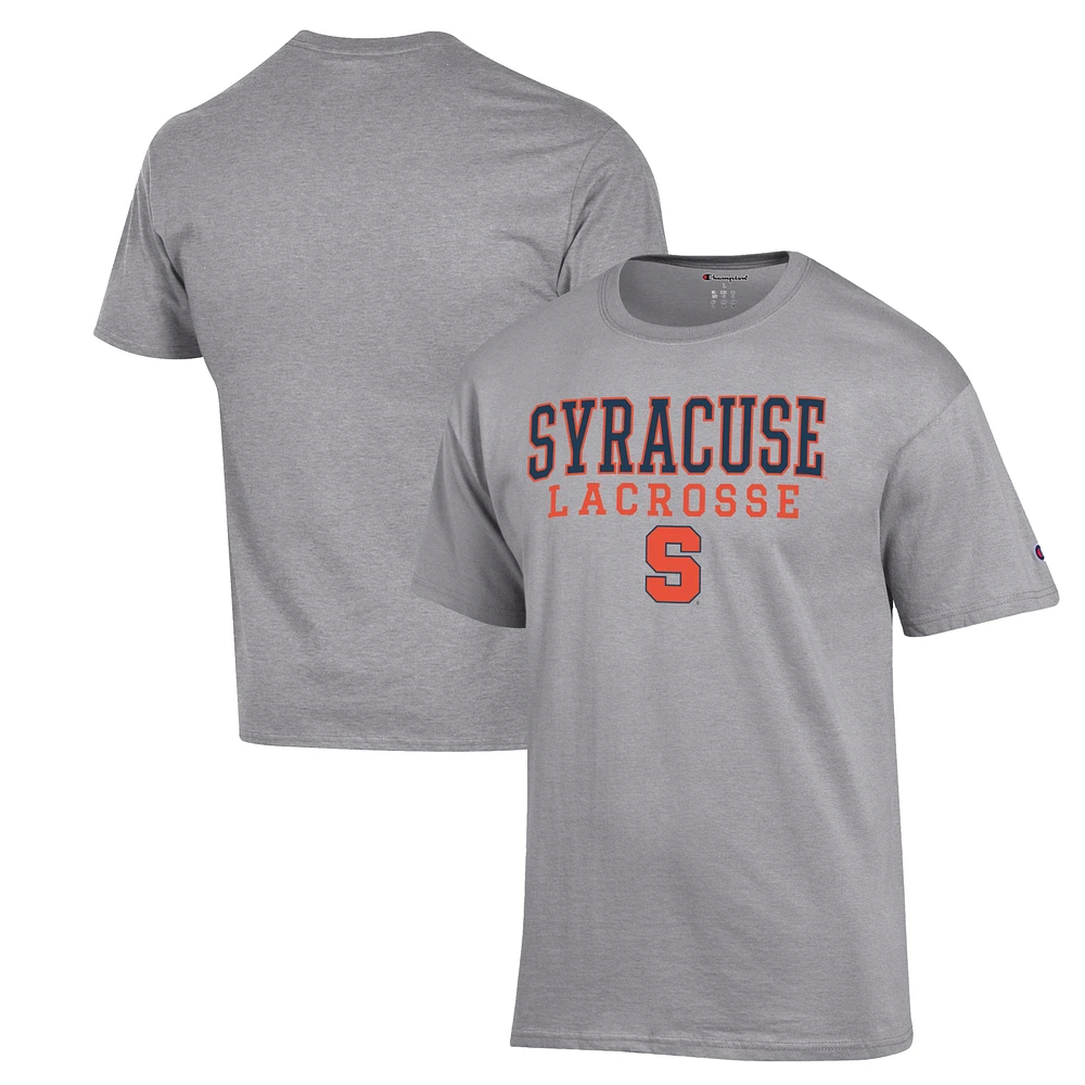 Men's Champion Heather Gray Syracuse Orange Stack Logo Lacrosse Powerblend T-Shirt