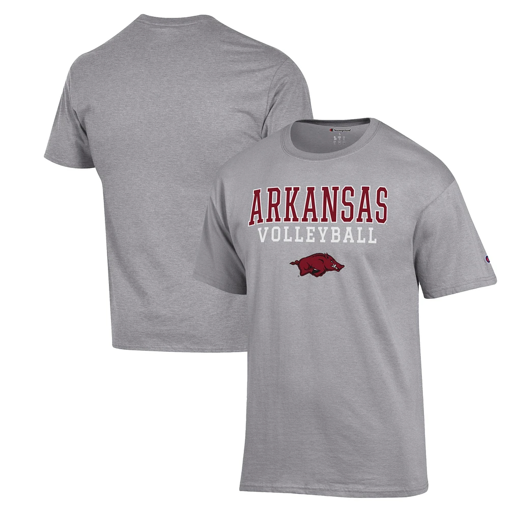 Men's Champion Heather Gray Arkansas Razorbacks Stack Logo Volleyball Powerblend T-Shirt