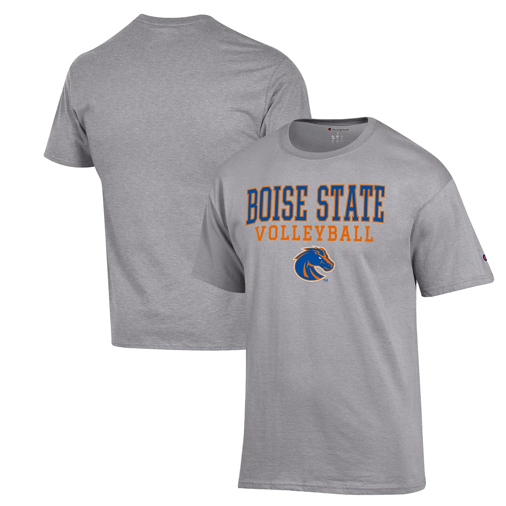 Men's Champion Heather Gray Boise State Broncos Stack Logo Volleyball Powerblend T-Shirt
