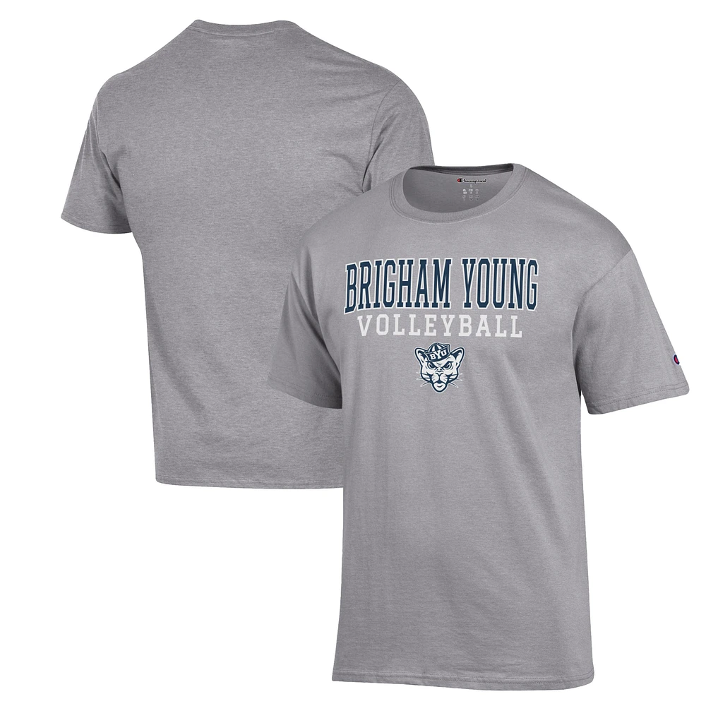Men's Champion Heather Gray BYU Cougars Stack Logo Volleyball Powerblend T-Shirt