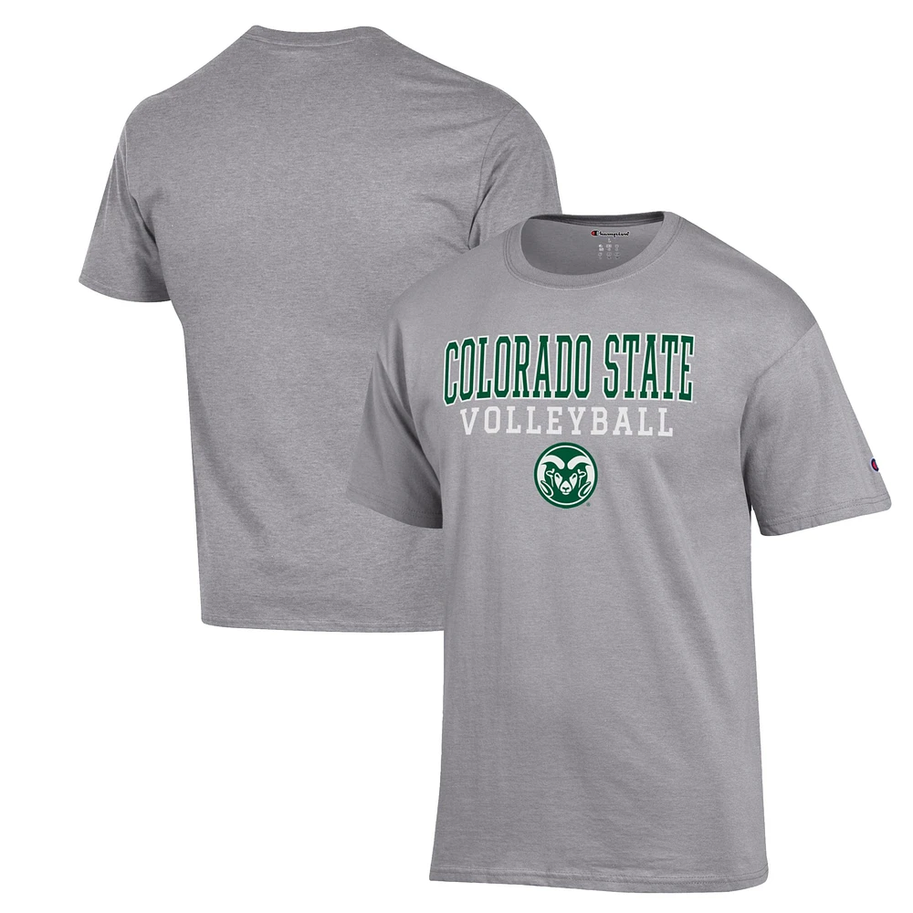 Men's Champion Heather Gray Colorado State Rams Stack Logo Volleyball Powerblend T-Shirt