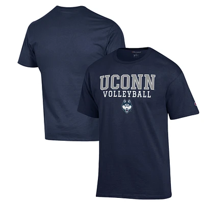 Men's Champion Navy UConn Huskies Stack Logo Volleyball Powerblend T-Shirt
