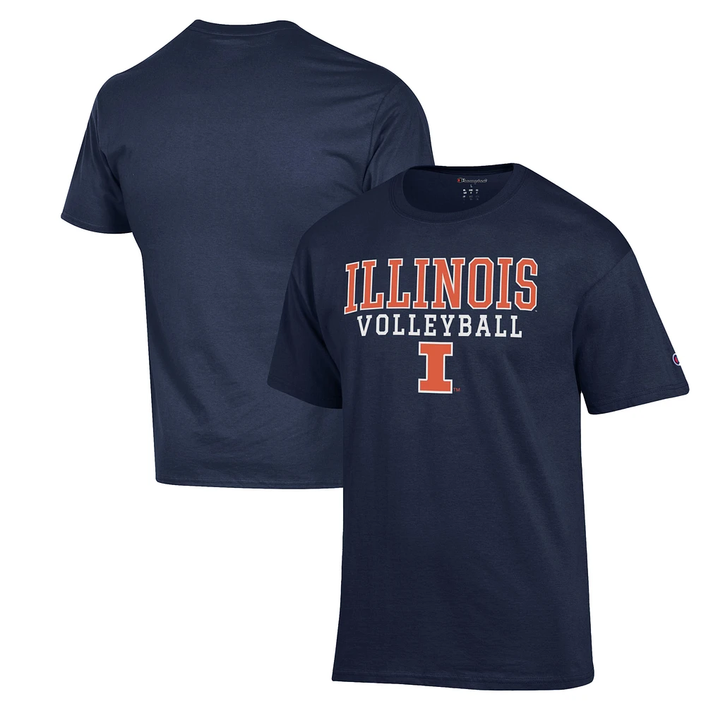 Men's Champion Navy Illinois Fighting Illini Stack Logo Volleyball Powerblend T-Shirt