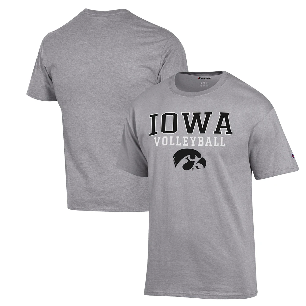 Men's Champion Heather Gray Iowa Hawkeyes Stack Logo Volleyball Powerblend T-Shirt