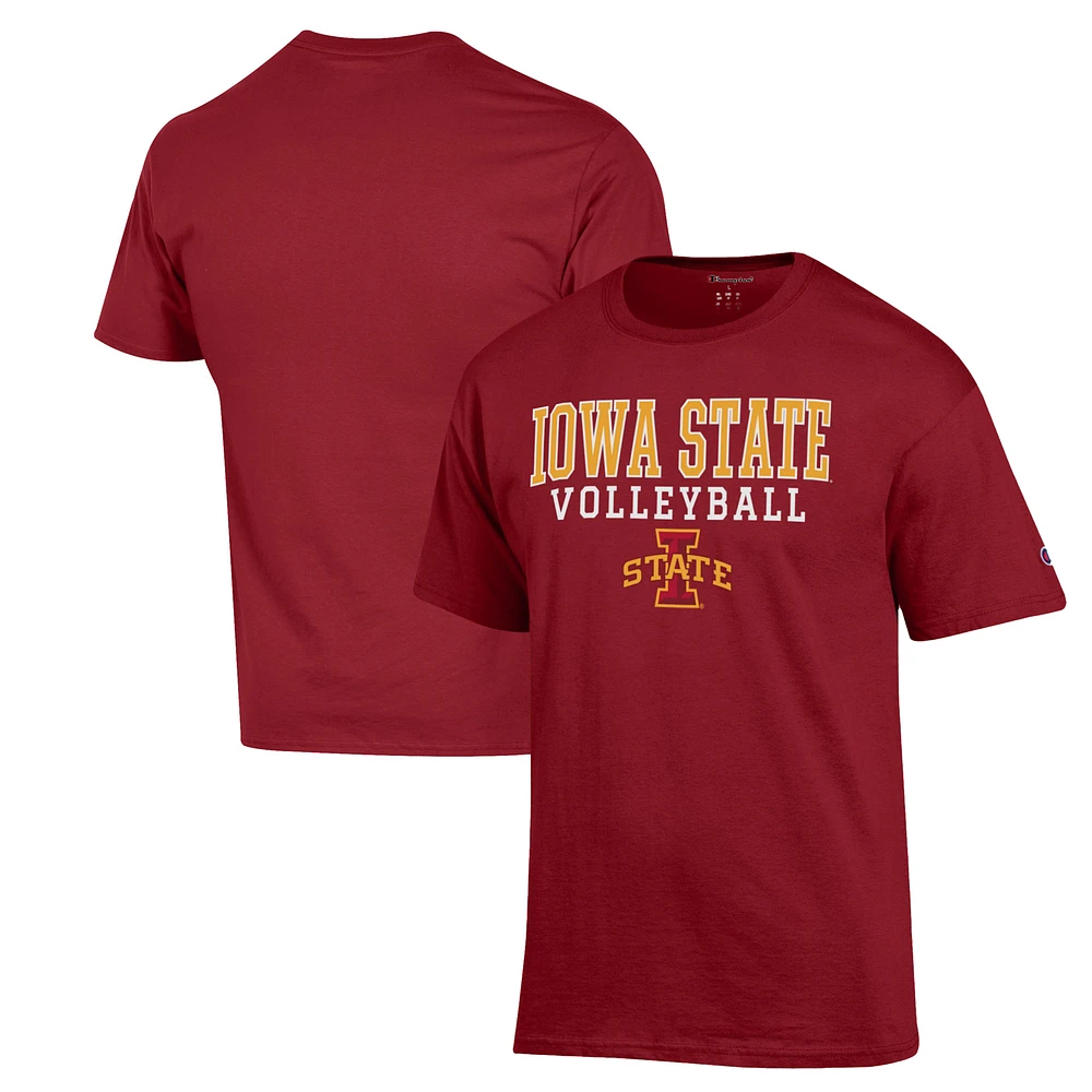 Men's Champion Cardinal Iowa State Cyclones Stack Logo Volleyball Powerblend T-Shirt