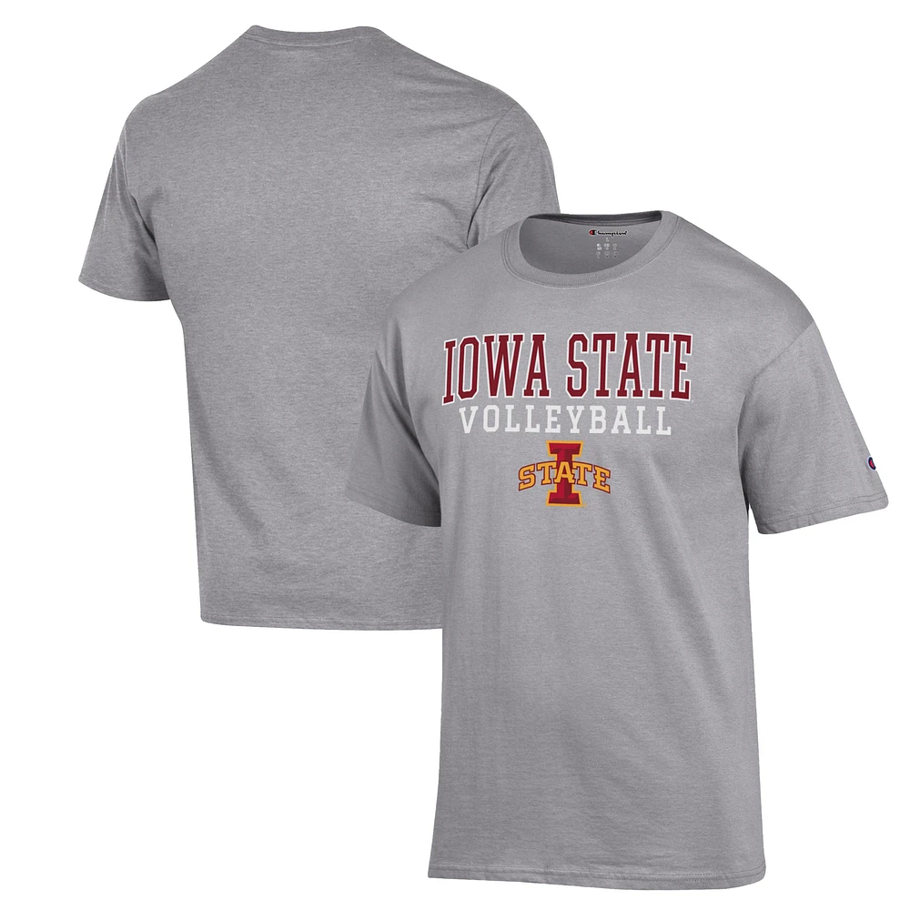 Men's Champion Heather Gray Iowa State Cyclones Stack Logo Volleyball Powerblend T-Shirt