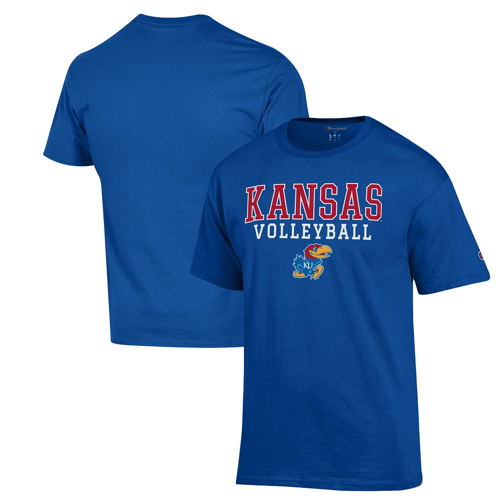 Men's Champion Royal Kansas Jayhawks Stack Logo Volleyball Powerblend T-Shirt