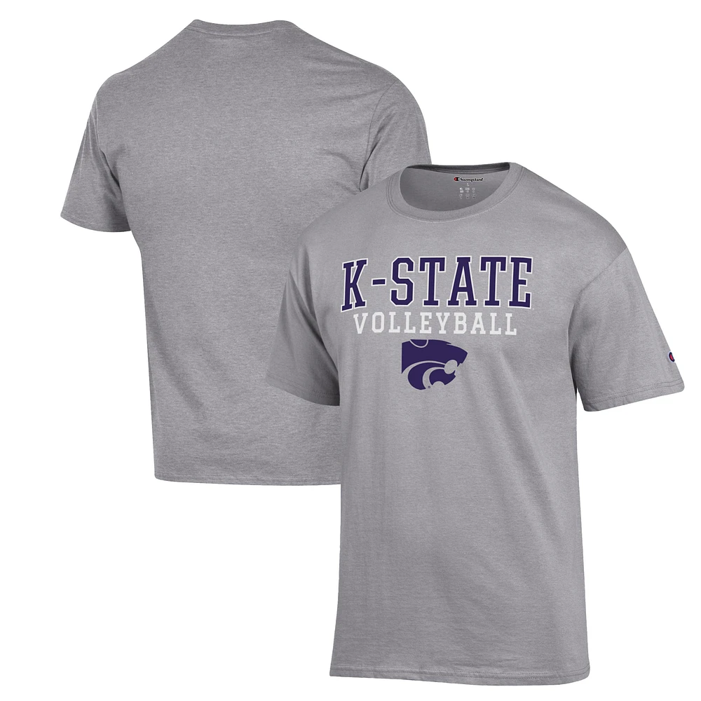 Men's Champion Heather Gray Kansas State Wildcats Stack Logo Volleyball Powerblend T-Shirt