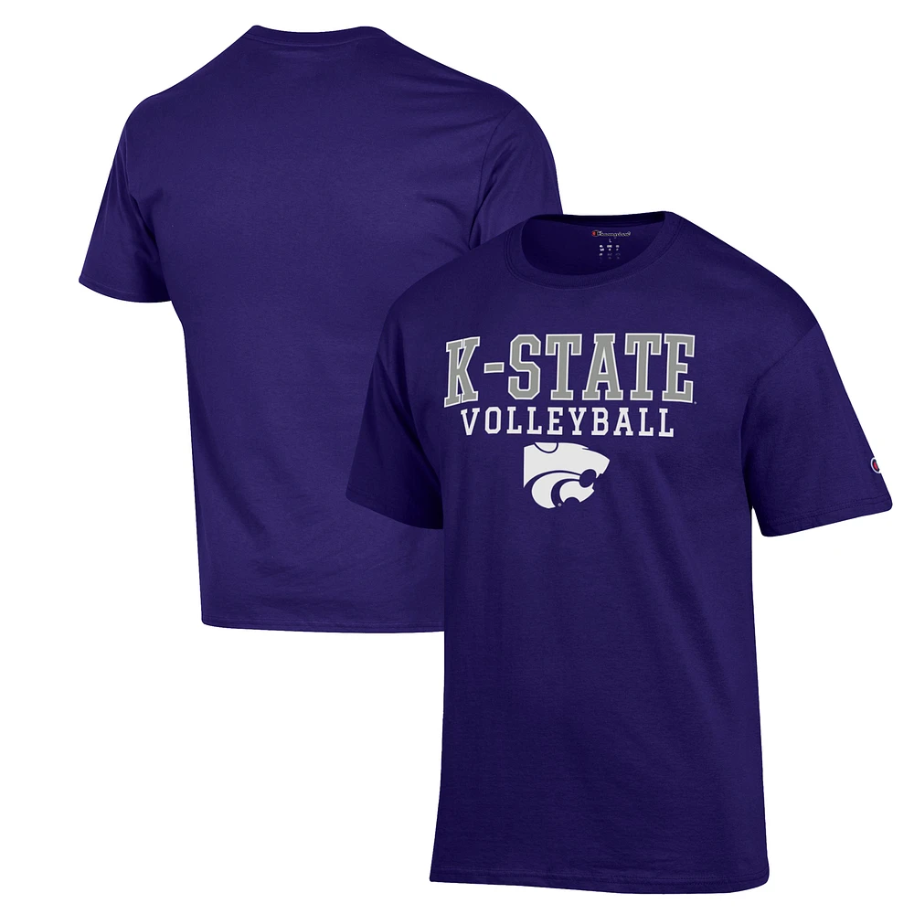 Men's Champion Purple Kansas State Wildcats Stack Logo Volleyball Powerblend T-Shirt
