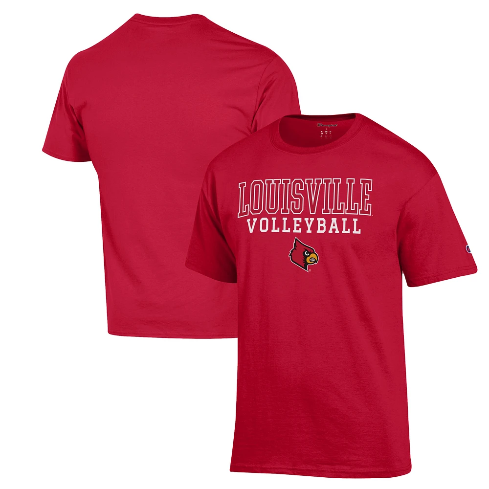 Men's Champion Red Louisville Cardinals Stack Logo Volleyball Powerblend T-Shirt