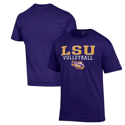 Men's Champion Purple LSU Tigers Stack Logo Volleyball Powerblend T-Shirt