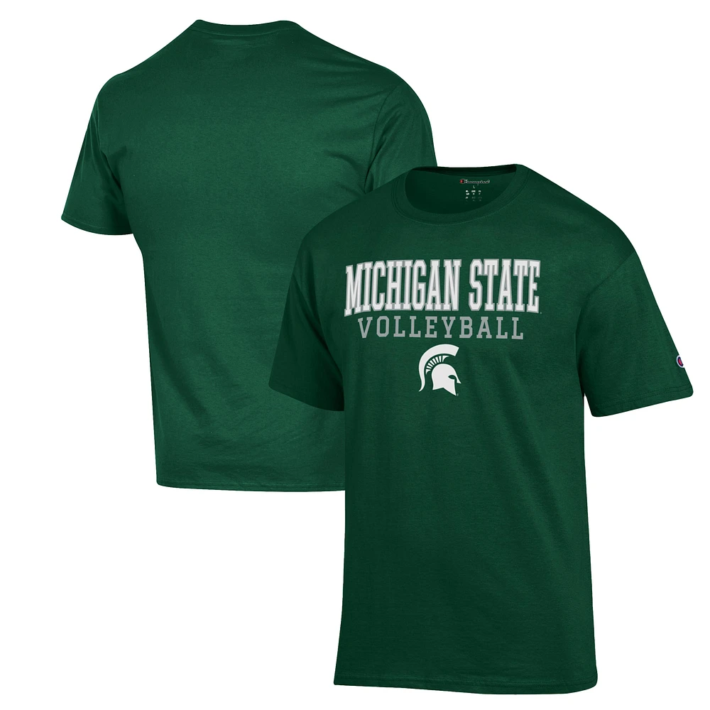 Men's Champion Green Michigan State Spartans Stack Logo Volleyball Powerblend T-Shirt