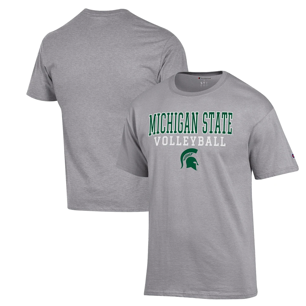 Men's Champion Heather Gray Michigan State Spartans Stack Logo Volleyball Powerblend T-Shirt