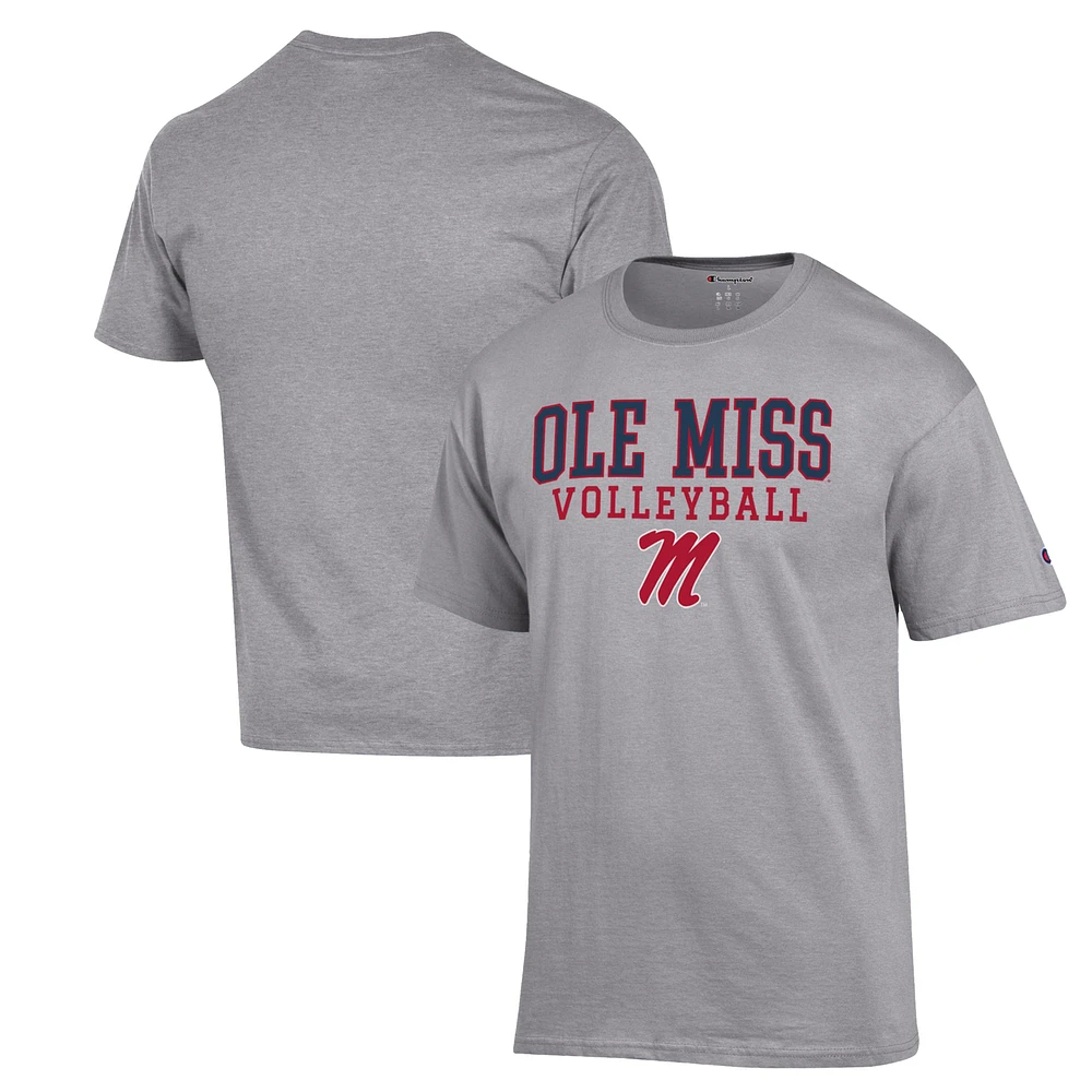 Men's Champion Heather Gray Ole Miss Rebels Stack Logo Volleyball Powerblend T-Shirt