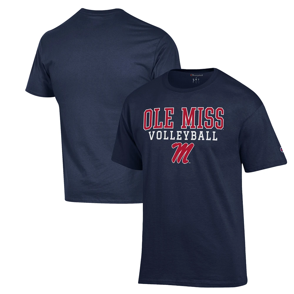 Men's Champion Navy Ole Miss Rebels Stack Logo Volleyball Powerblend T-Shirt