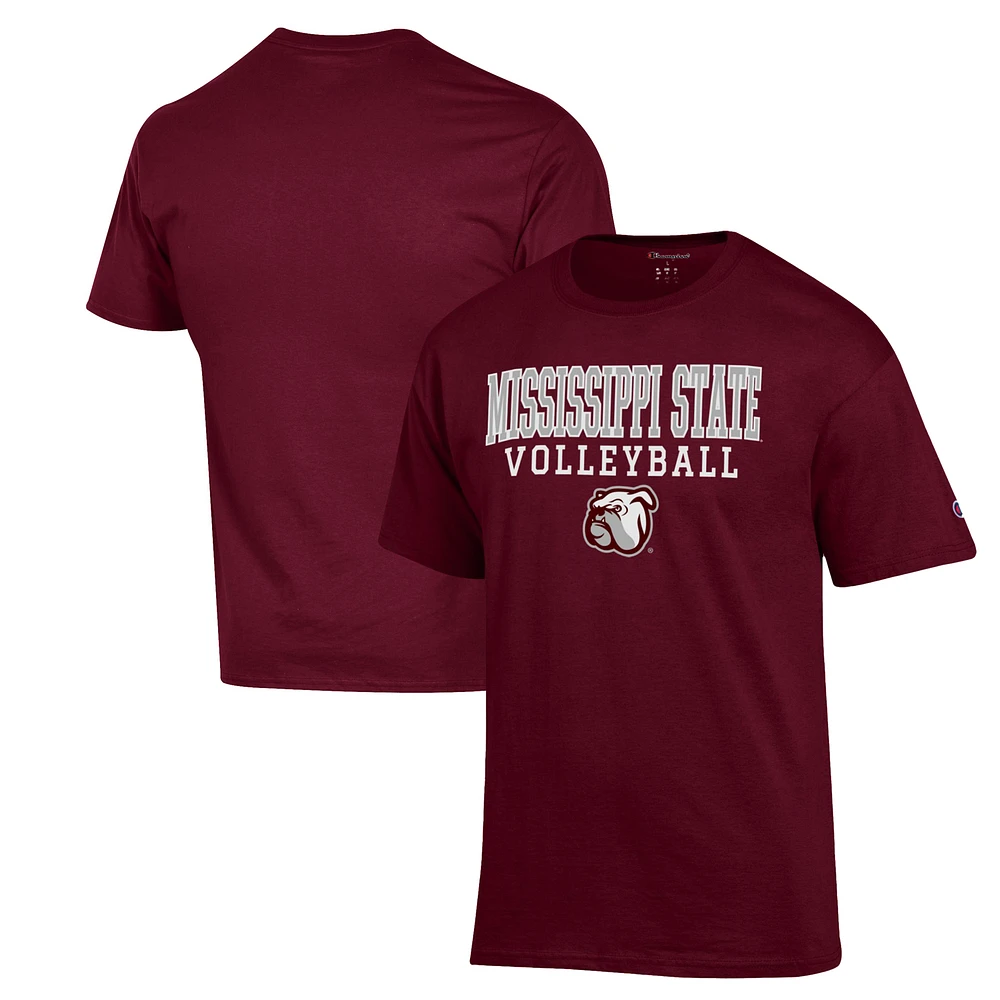 Men's Champion Maroon Mississippi State Bulldogs Stack Logo Volleyball Powerblend T-Shirt
