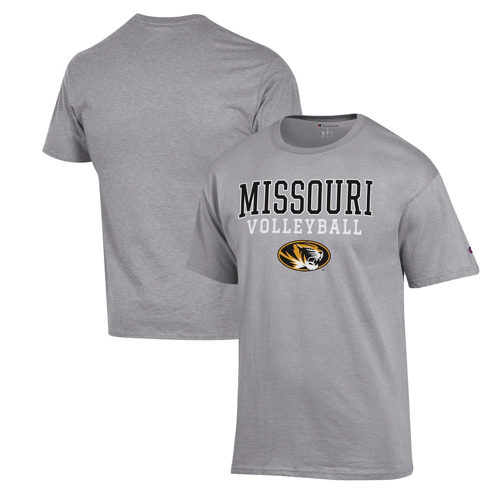 Men's Champion Heather Gray Missouri Tigers Stack Logo Volleyball Powerblend T-Shirt