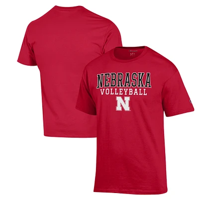 Men's Champion Scarlet Nebraska Huskers Stack Logo Volleyball Powerblend T-Shirt
